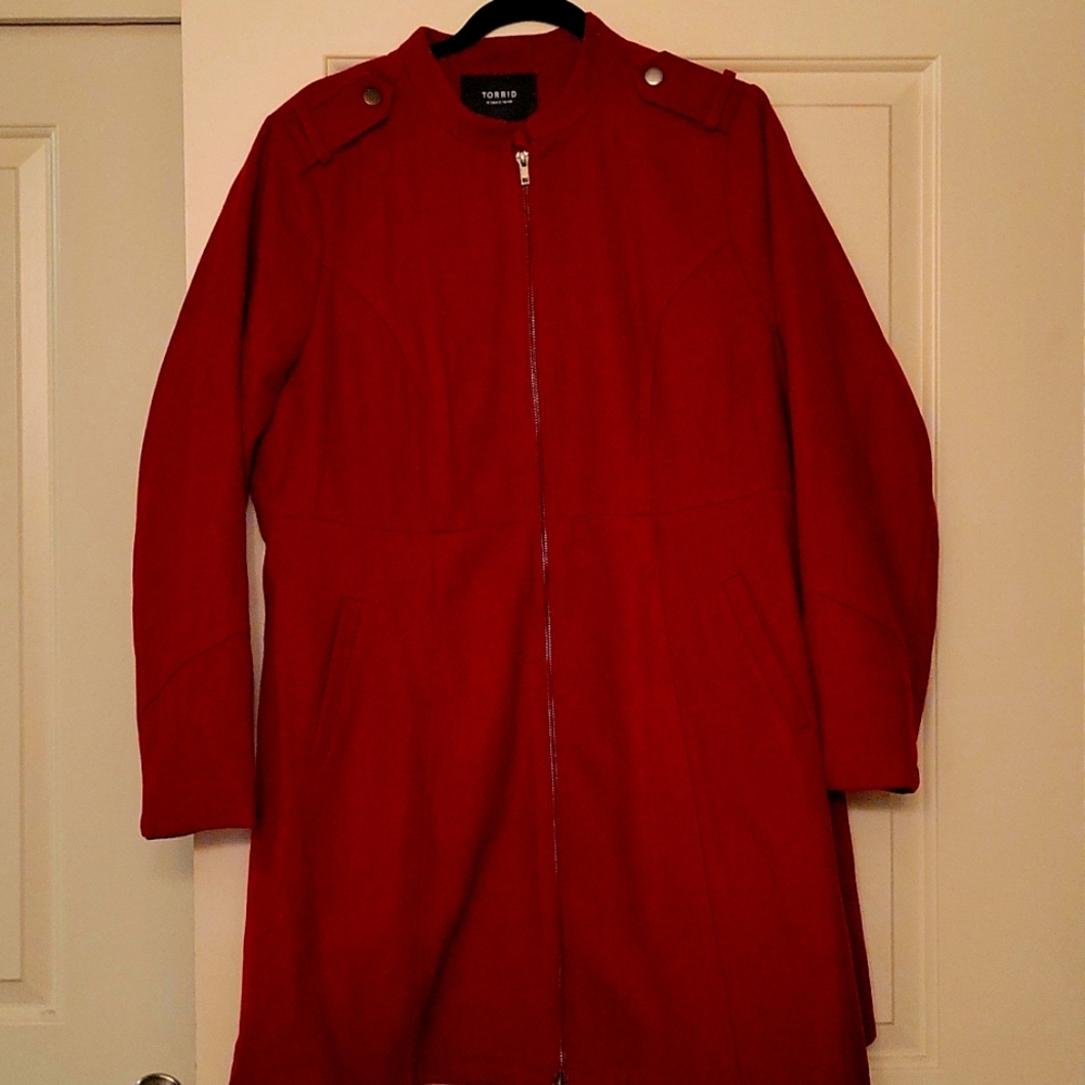 Torrid red fit and flare wool coat
